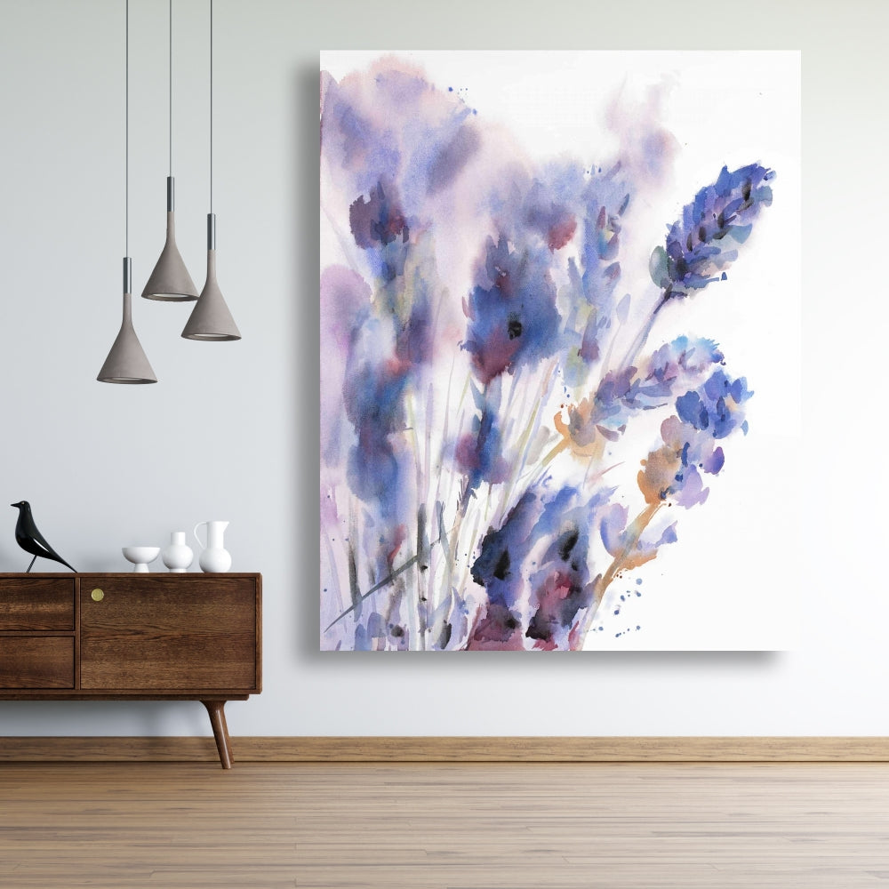 Watercolor Lavender Flowers Canvas | Botanical Home Decor