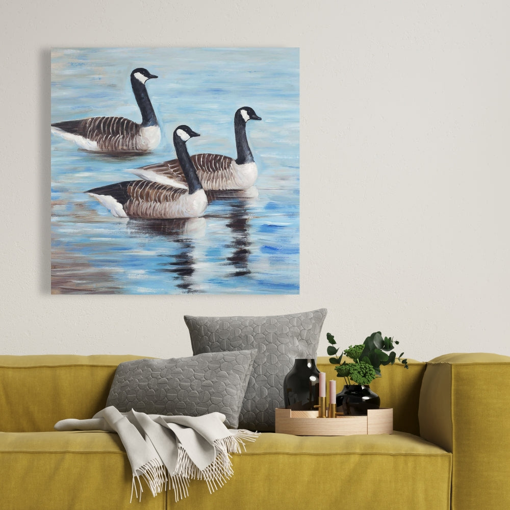 Canada Geese in Water - Blue Canvas Art for Home Decor