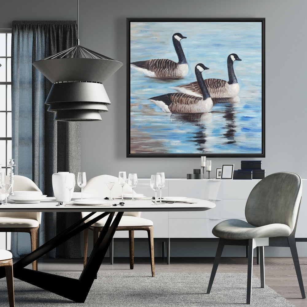 Canada Geese in Water Framed Canvas | Blue Bird Home Decor