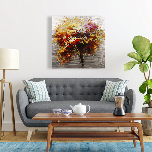 Toile de chambre contemporaine marron | Décoration d'arbre abstrait et coloré