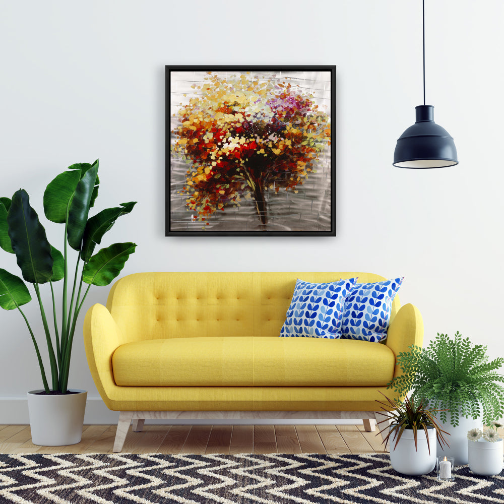 Toile abstraite représentant un arbre coloré | Décoration d'intérieur encadrée marron