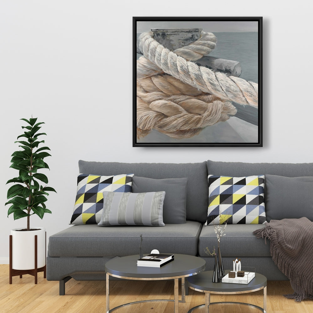 Toile marine grise | Gros plan sur les cordes d'arrimage