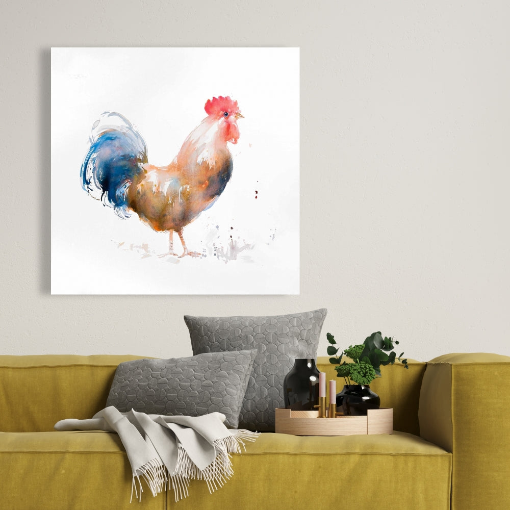 Rooster Watercolor Canvas | Farm Animal Kitchen Wall Art Decor