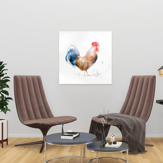 Rooster Watercolor Canvas | Farm Animal Kitchen Wall Art Decor
