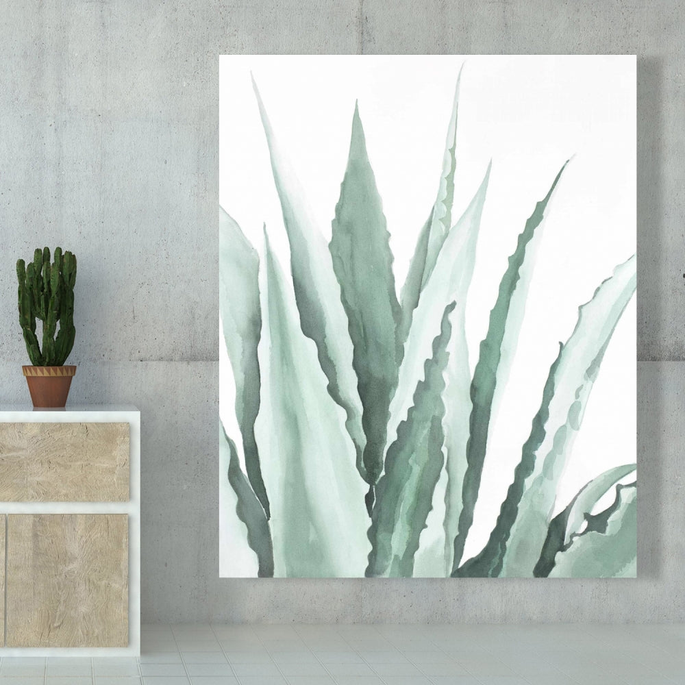 Watercolor Agave Plant Canvas | White Exotic Floral Decor