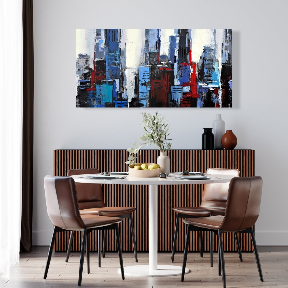 Abstract Blue City Canvas | Bedroom Decor | Blue Wall Art
