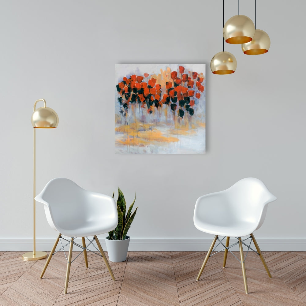 Red Flowers Field Canvas | Abstract Contemporary Home Decor
