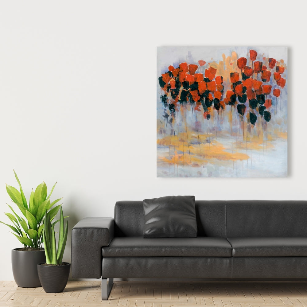 Red Flowers Field Canvas | Abstract Contemporary Home Decor