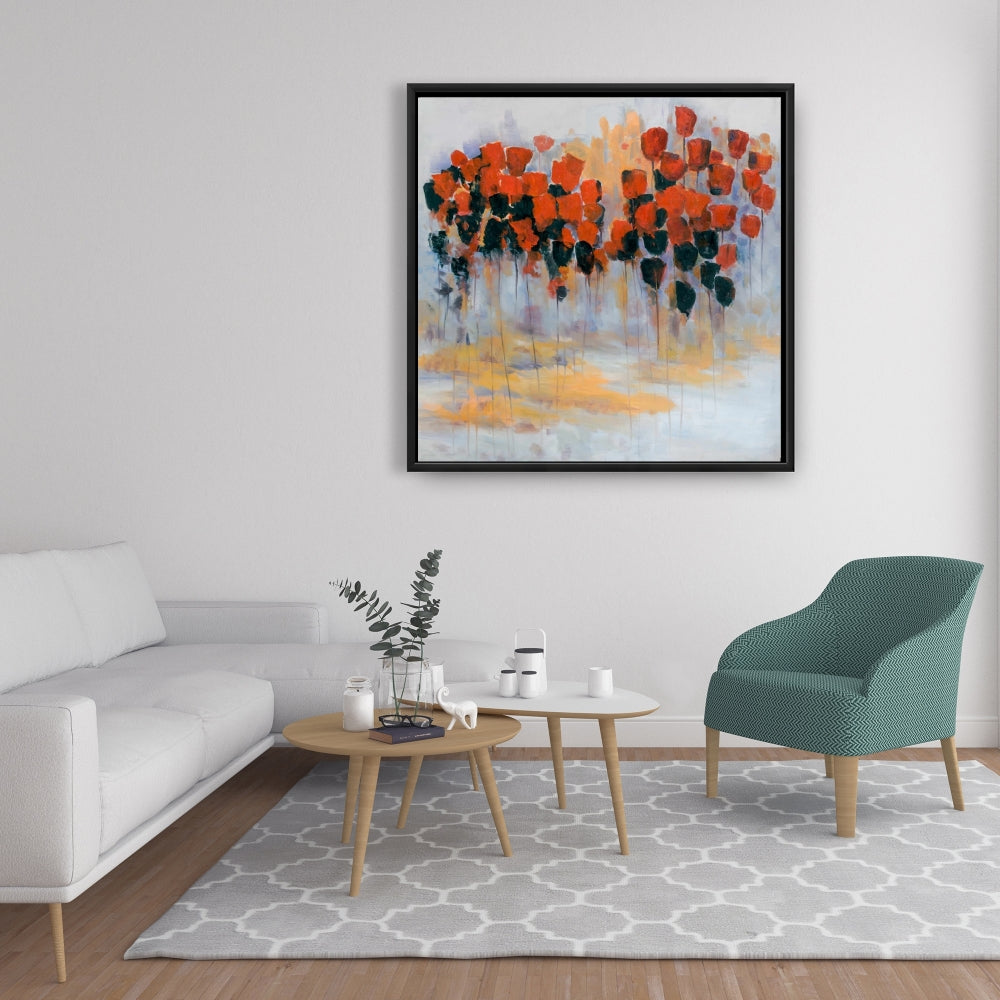 Abstract Yellow Bedroom Canvas - Red Flowers Field Decor