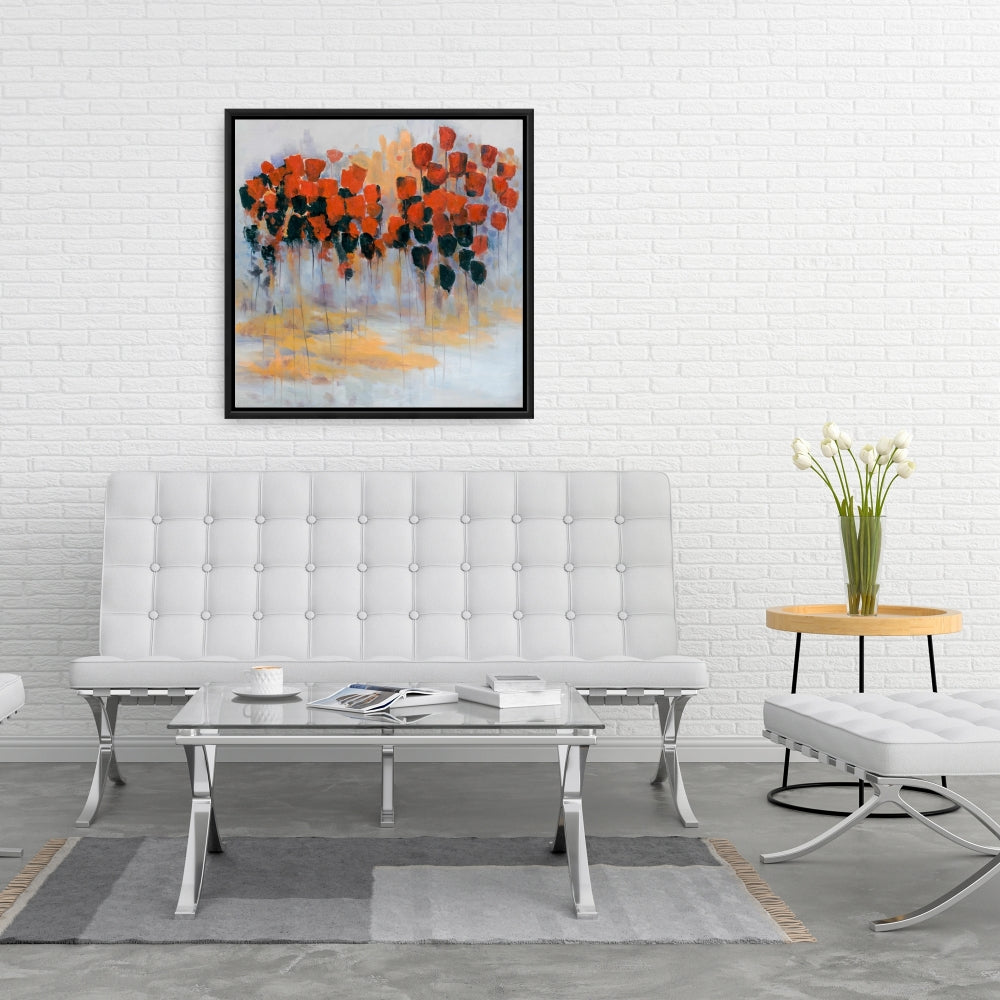 Abstract Yellow Bedroom Canvas - Red Flowers Field Decor