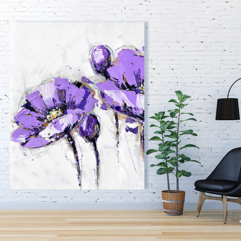 Toile à fleurs abstraites violettes - Décoration florale botanique pour la maison