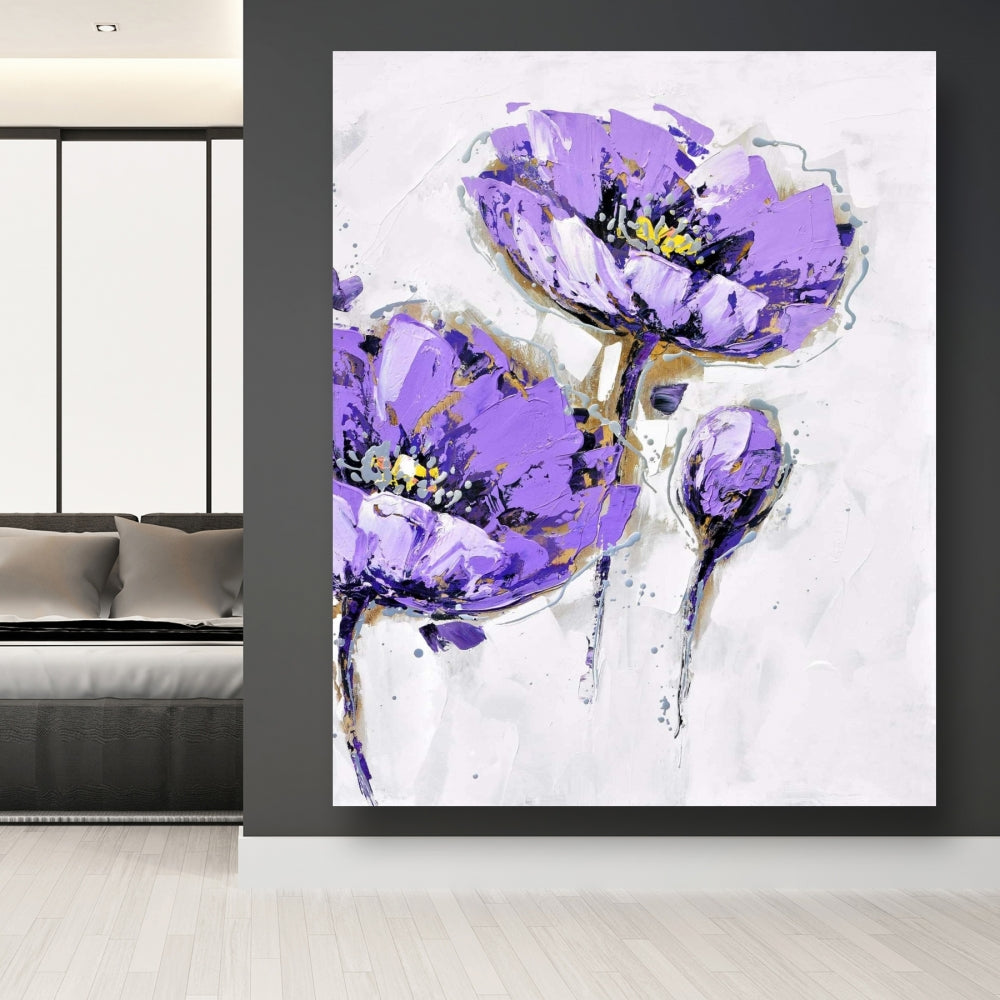Purple Anemones Canvas - Contemporary Gray Bedroom Decor