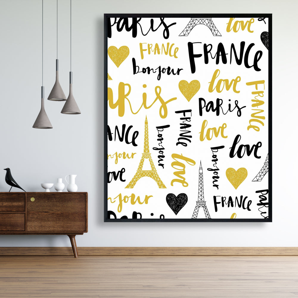 Bonjour la France Yellow Canvas | Bedroom Wall Art Decor