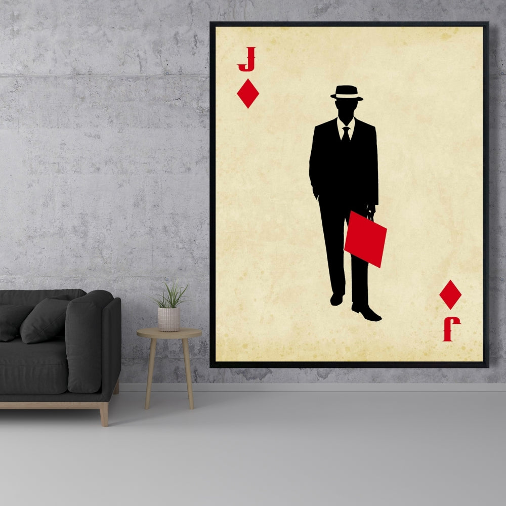 Jack of Diamonds Framed Canvas - Black Man Cave Home Decor