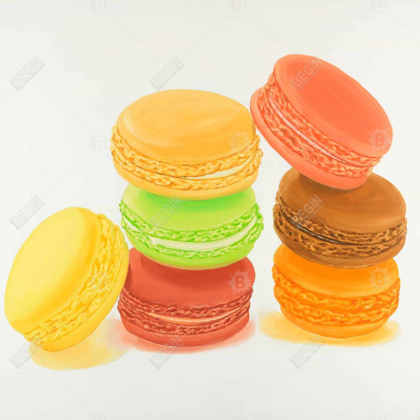 Toile « Délicieux macarons » | Décoration murale avec cadre jaune