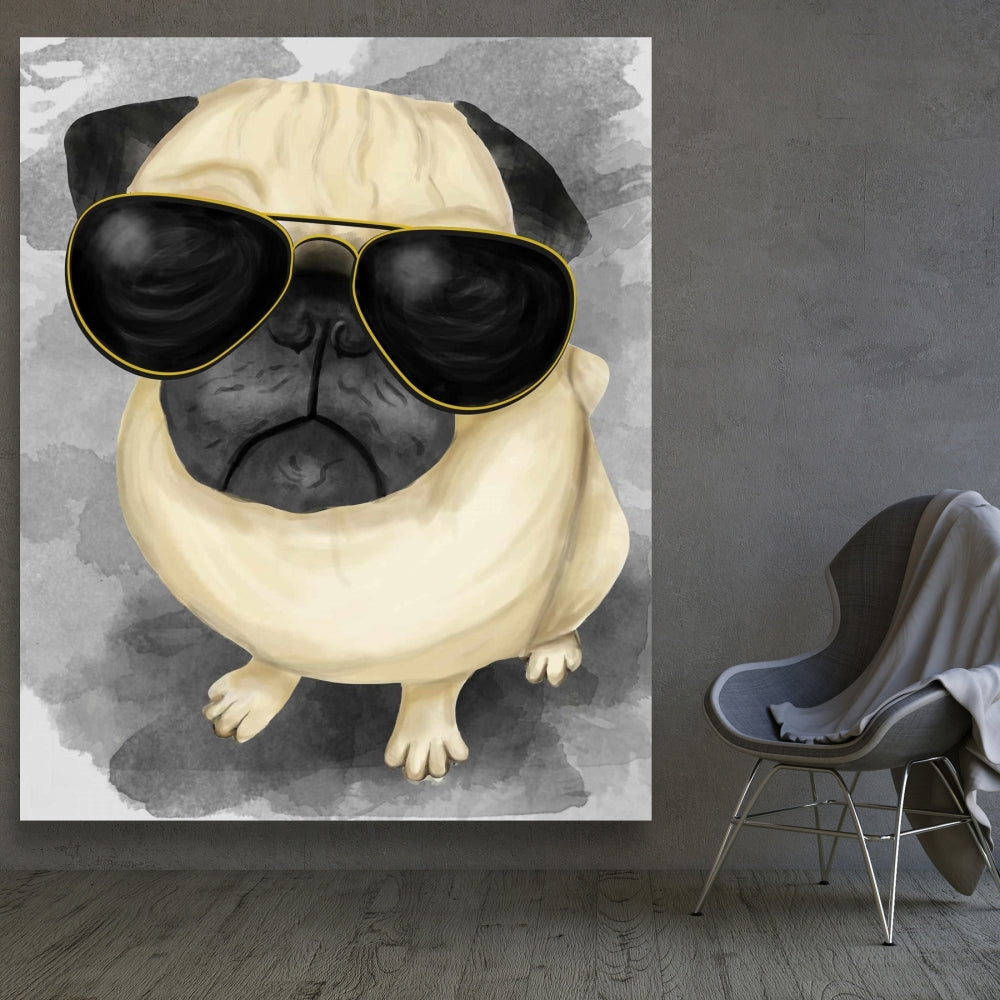 Gray Animals Canvas | Pug with Style Art for Home Decor