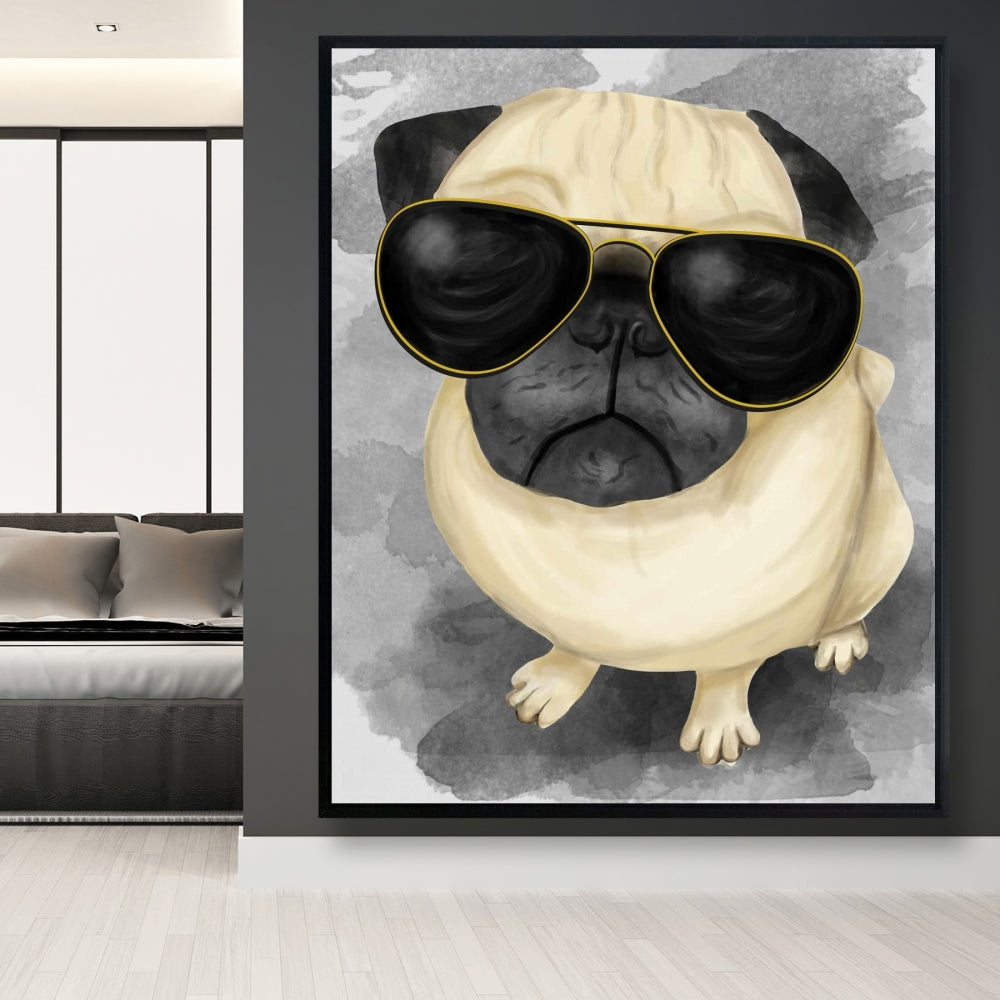 Toile encadrée « Carlin avec style » – Décoration d'intérieur pour animaux de compagnie