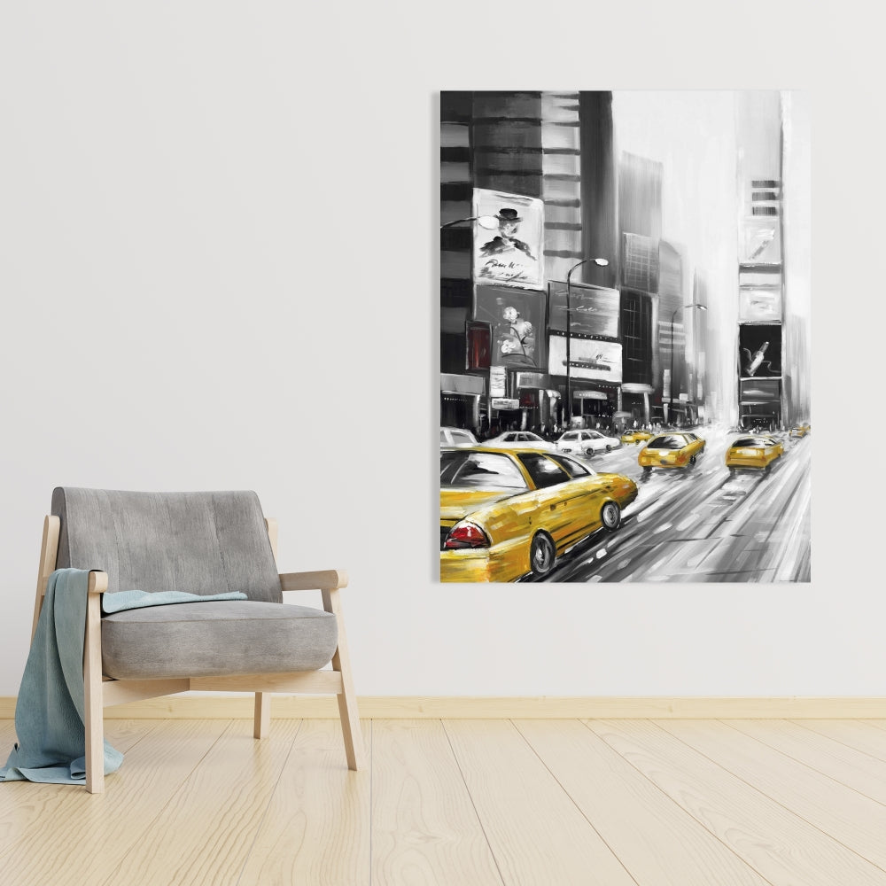 Gray Building Cities Canvas | Times Square & Yellow Taxis Decor