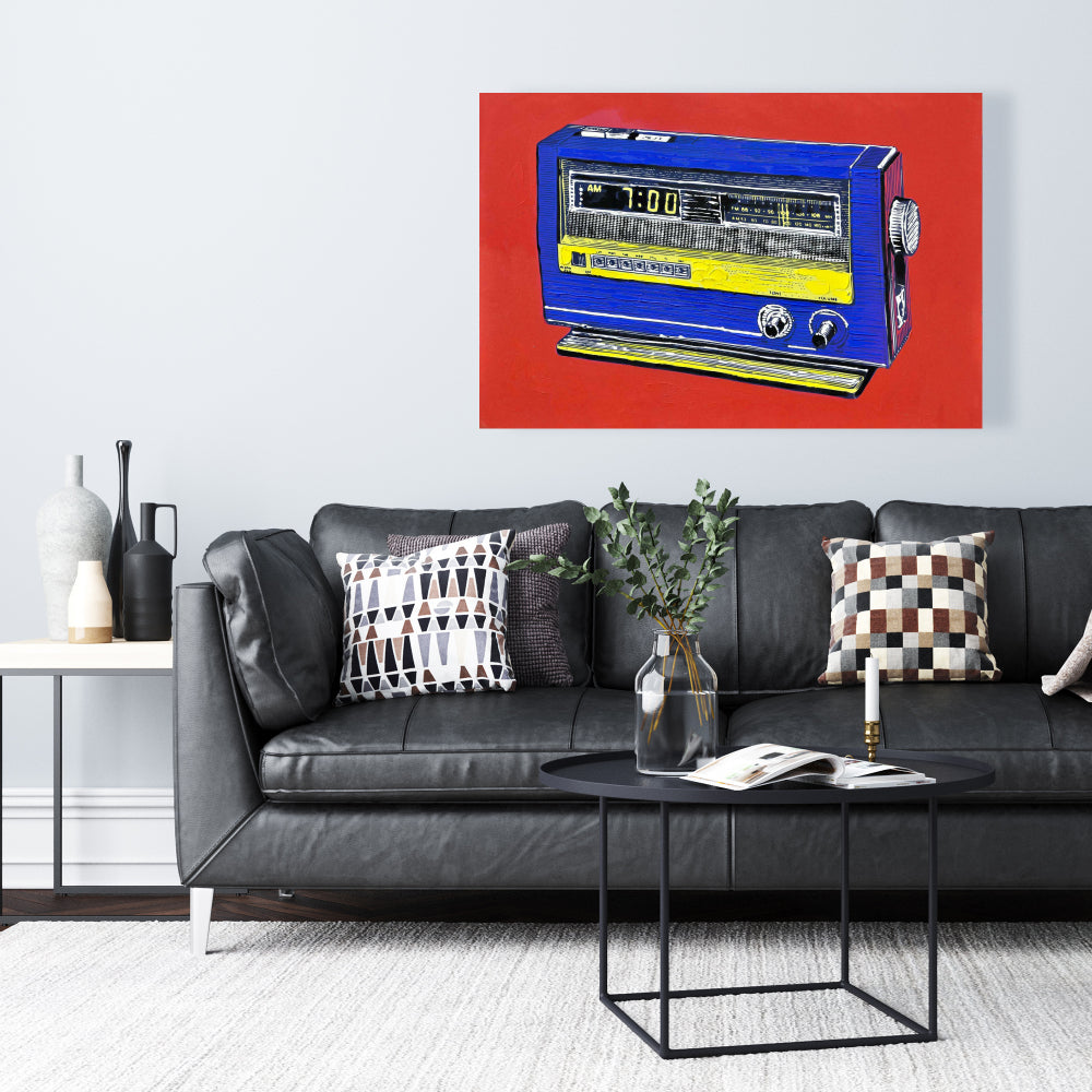 Retro Radio Alarm | Blue Canvas | Contemporary Bedroom Decor