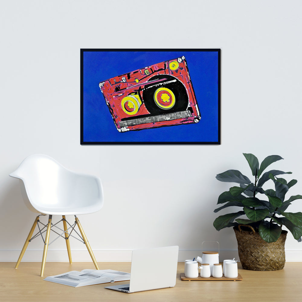 Blue Framed Tape Player Canvas - Musical Bedroom Decor