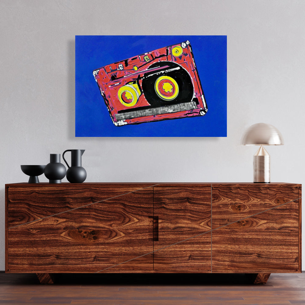 Contemporary Musical Blue Canvas - Tape Player Home Decor
