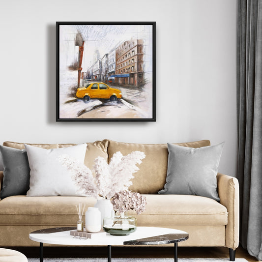Taxi in the Street Sketch Canvas | Industrial Bedroom Decor