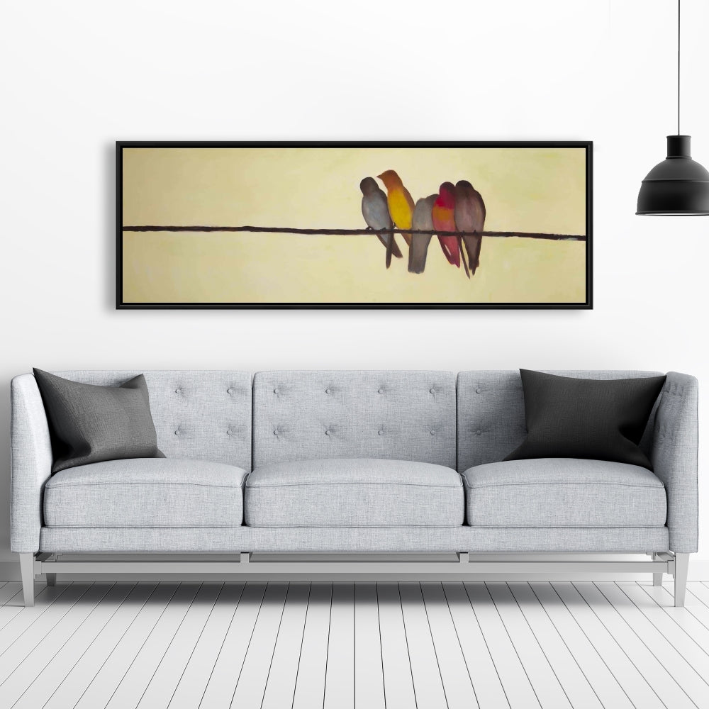Five Birds on a Branch | Contemporary Canvas for Bedroom Decor