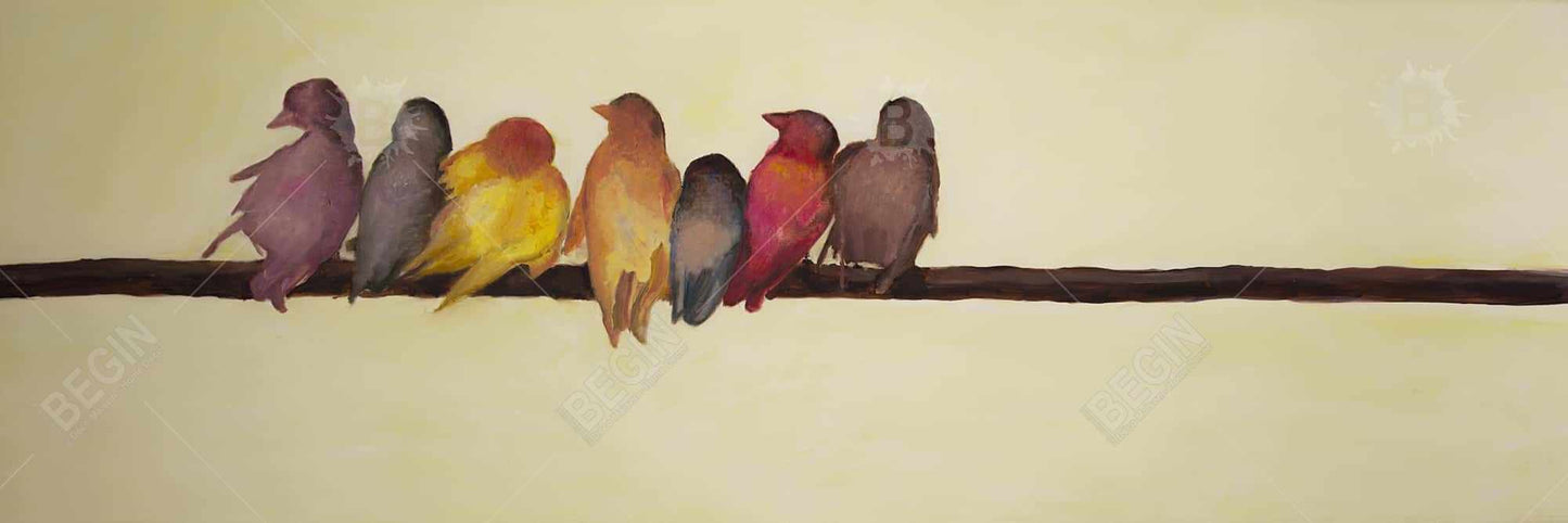 Yellow Contemporary Bird Family Framed Canvas | Home Decor