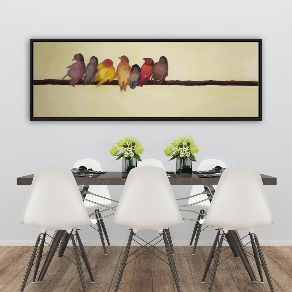 Yellow Contemporary Bird Family Framed Canvas | Home Decor