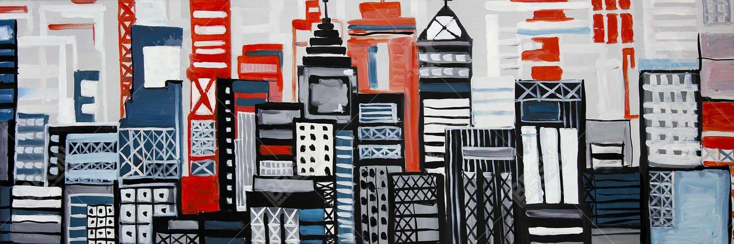 Geometric Urban Landscape Canvas | Blue Bedroom Wall Art