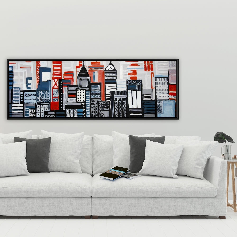 Geometric Urban Landscape Canvas | Blue Bedroom Wall Art