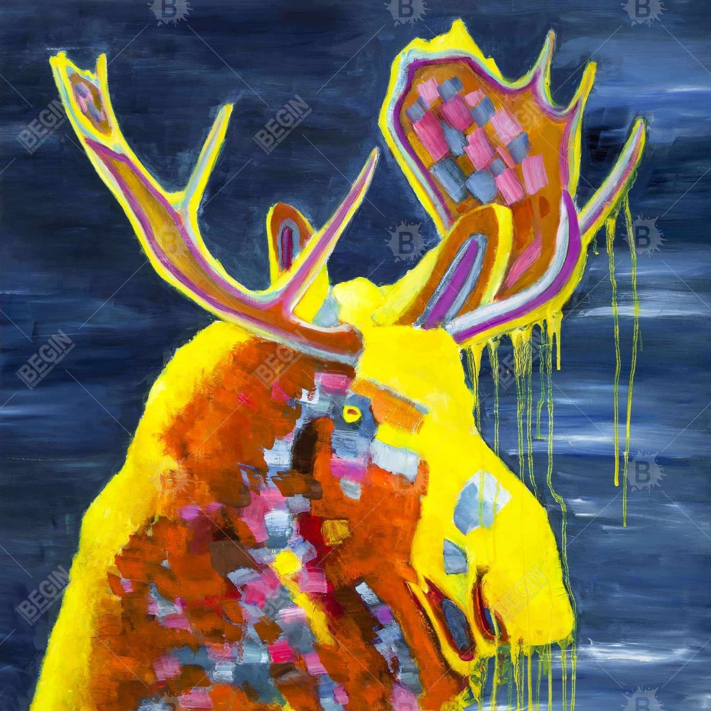 Colorful Moose Framed Canvas | Contemporary Bedroom Decor
