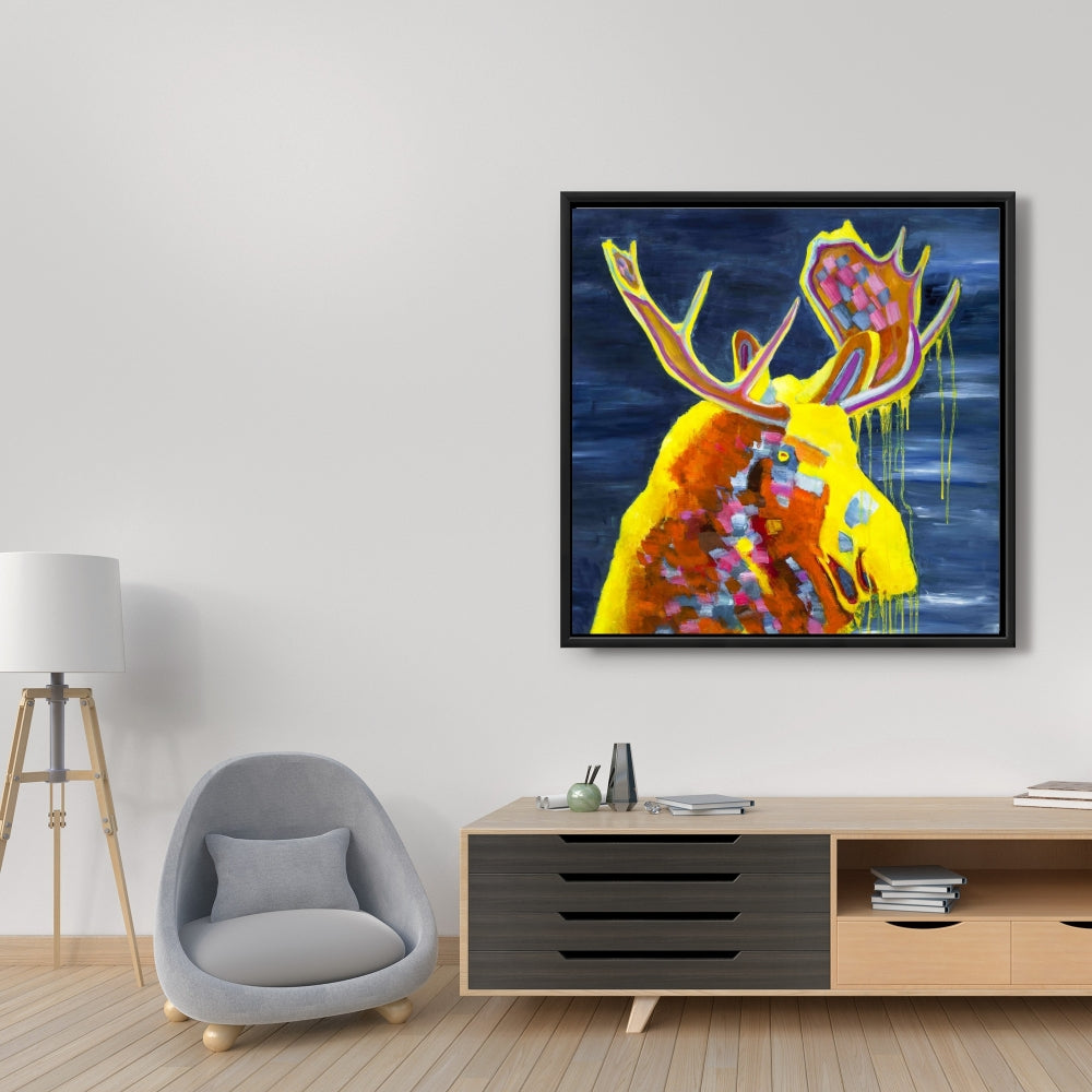 Colorful Moose Framed Canvas | Contemporary Bedroom Decor