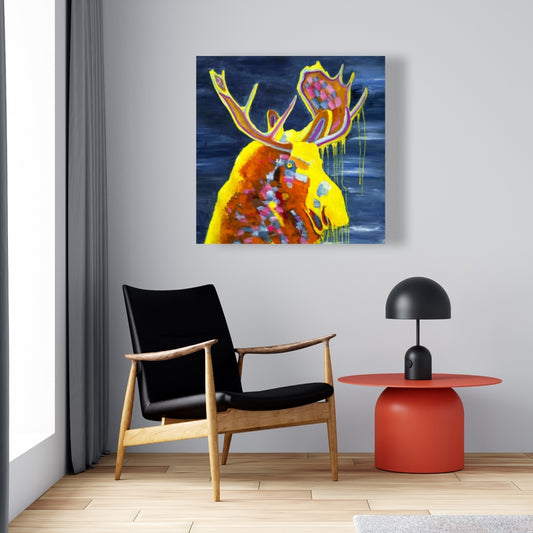 Colorful Moose Canvas | Deer Bedroom Decor | Wall Art
