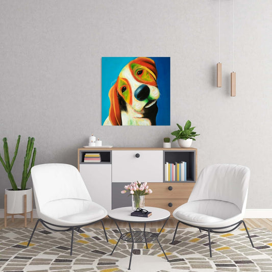 Colorful Beagle Dog Blue Canvas | Animal Bedroom Decor