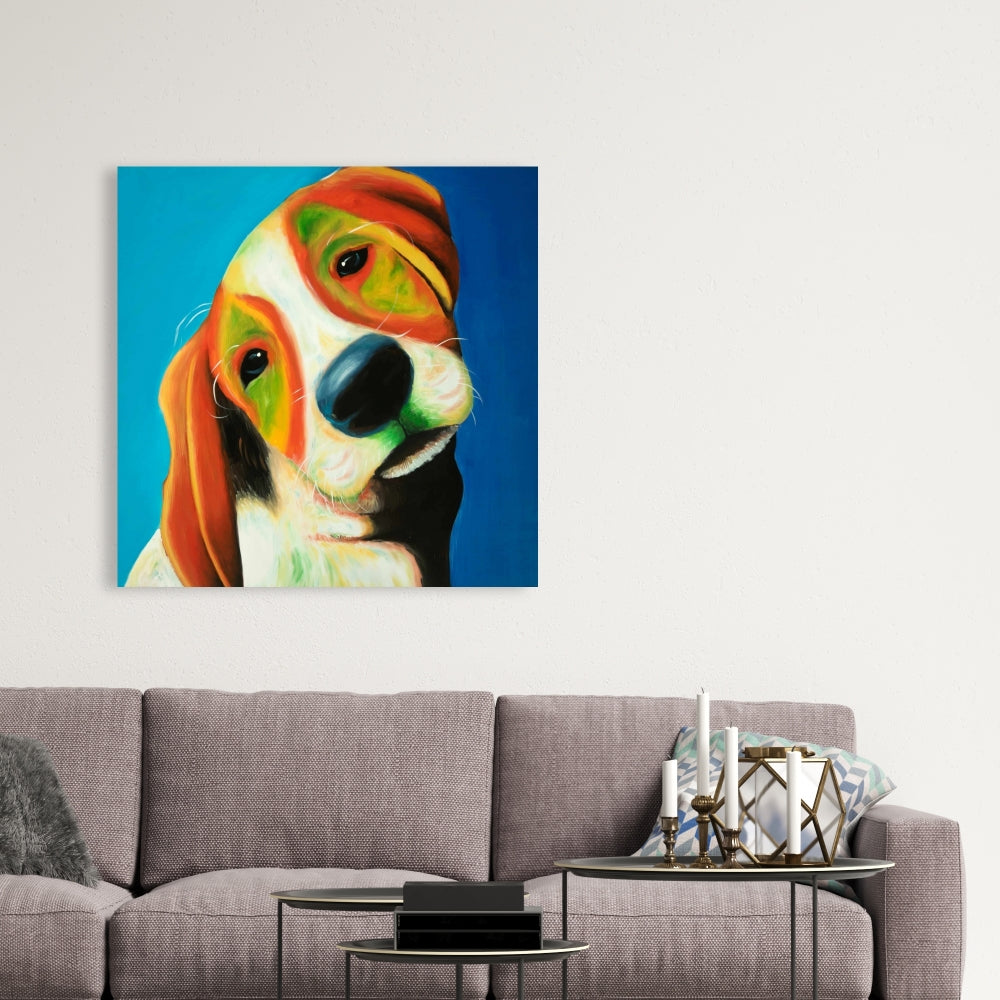 Colorful Beagle Dog Blue Canvas | Animal Bedroom Decor