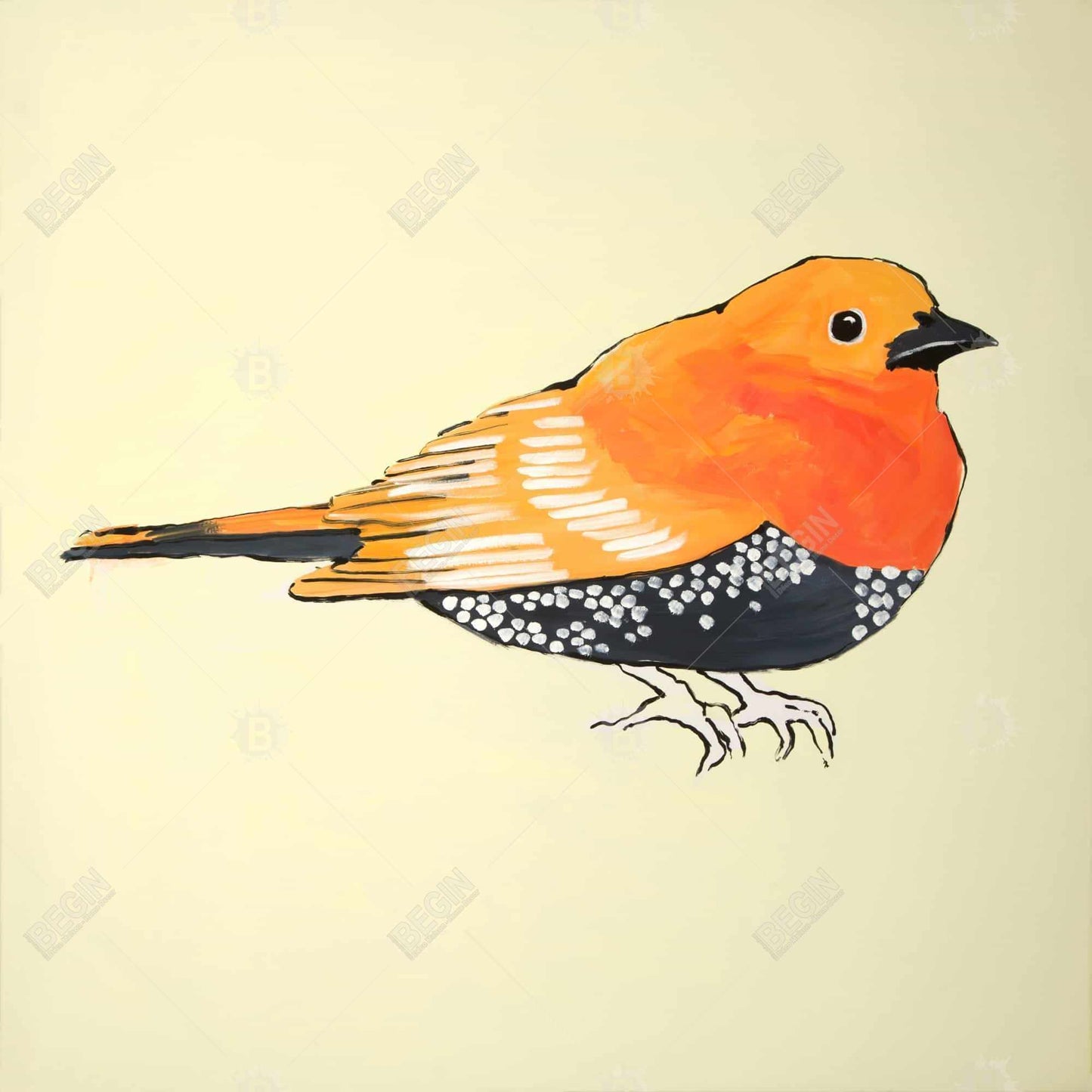 Little Orange Bird Illustration | Bedroom Bird Canvas Decor