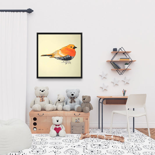 Little Orange Bird Illustration | Bedroom Bird Canvas Decor