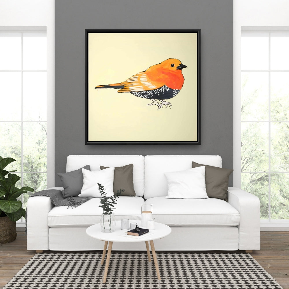 Little Orange Bird Illustration | Bedroom Bird Canvas Decor