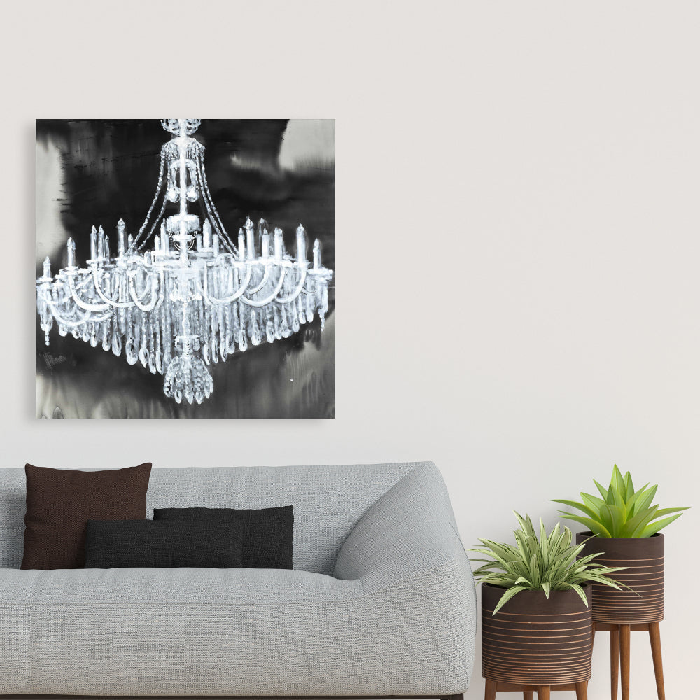 Glam Chandelier Bedroom Canvas - Blue Contemporary Wall Art