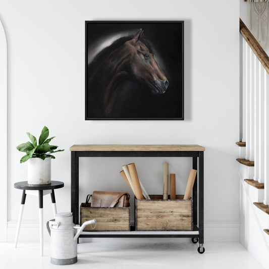 Toile rustique avec cheval solitaire - Décoration de bureau encadrée