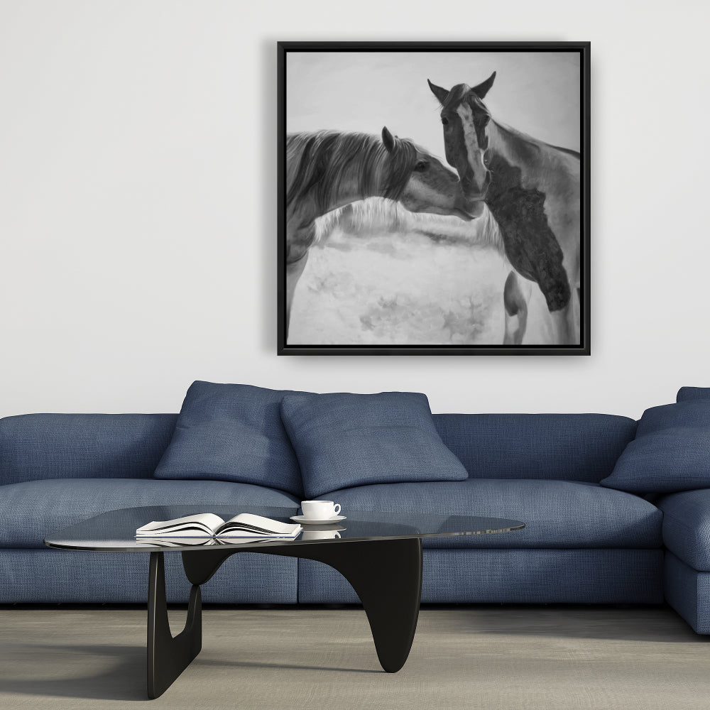 Horses Lover Monochrome Framed Canvas | Farm Animals Decor