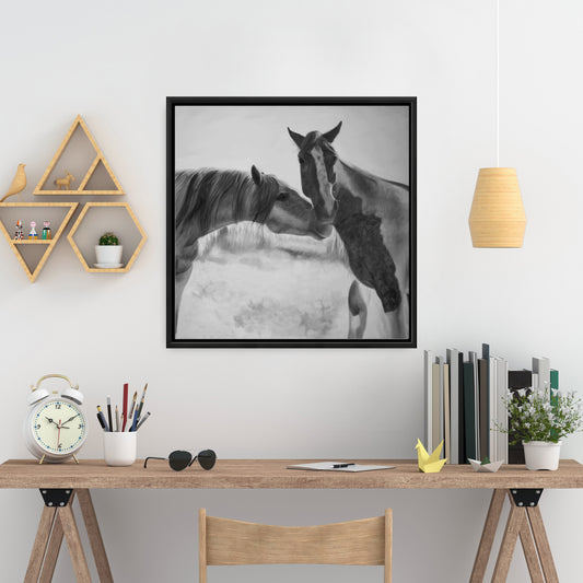 Horses Lover Monochrome Framed Canvas | Farm Animals Decor