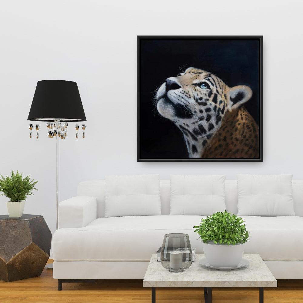 Realistic Leopard Face | African White Framed Canvas Decor