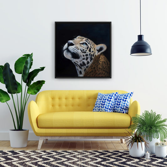 Realistic Leopard Face | African White Framed Canvas Decor