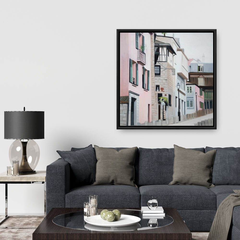Brown Building Canvas - Street in Montmartre Paris Wall Art
