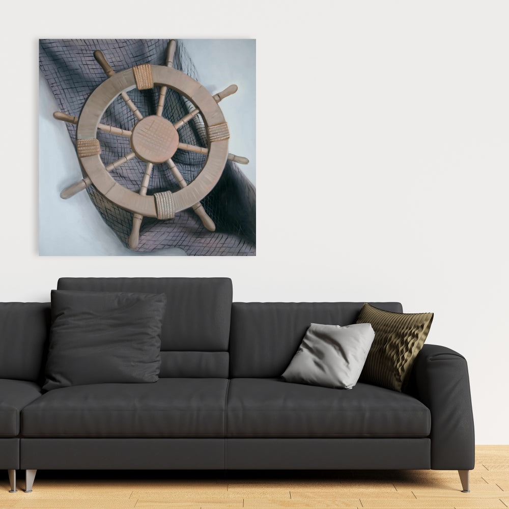 Helm on a Fishing Net - Marine Boat White Canvas Decor