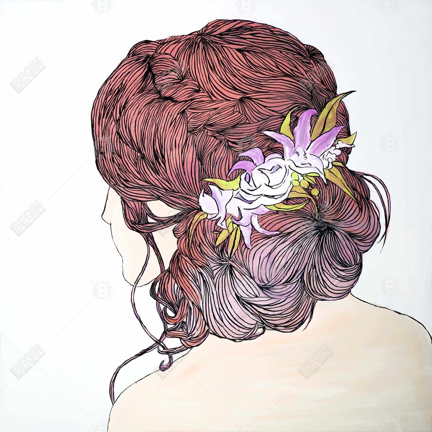 Toile encadrée « Femme de dos avec fleurs » - Décoration d'intérieur