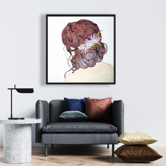 Toile encadrée « Femme de dos avec fleurs » - Décoration d'intérieur