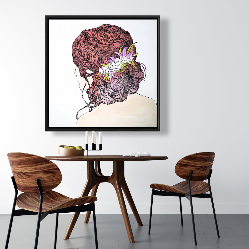 Toile encadrée « Femme de dos avec fleurs » - Décoration d'intérieur